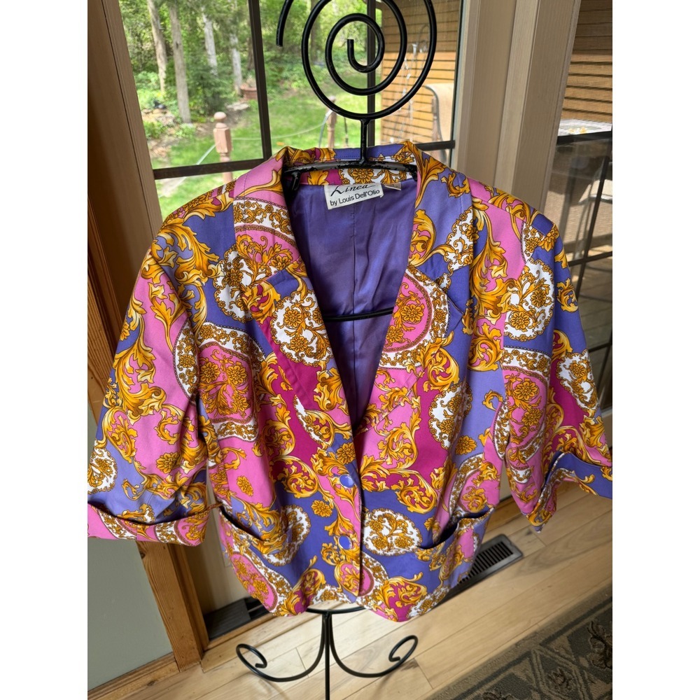 Linea by Louis Dell'Olio Womens 1X Baroque Print Blazer Purple Pink Gold Cotton